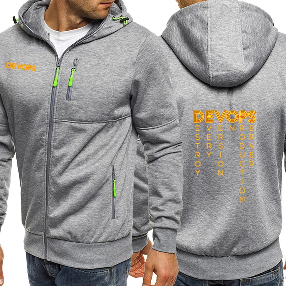 DEVOPS - The real definition of DEVOPS 2023 Men's Solid color popular Hooded Sweatshirt Zipper outdoors motion pullover coat