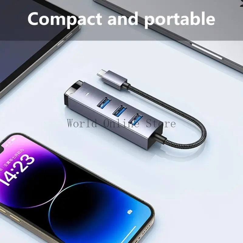 USB/유형 C 기가비트 RJ45 이더넷 어댑터 USB3.0 허브, 고속 데이터 전송을 위한 알루미늄 멀티포트 분배기 5Gbps 87HC
