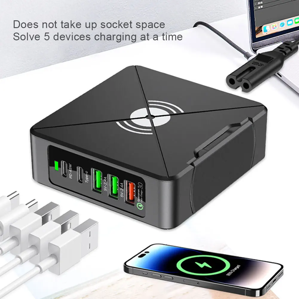 

Беспроводное зарядное устройство с 5 портами USB Type-C, 75 Вт