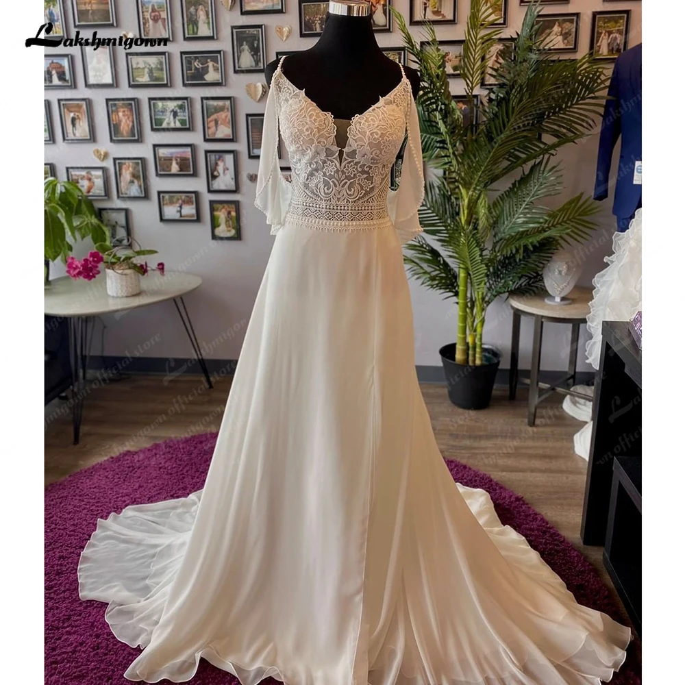 

Lakshmigown Floral Lace Chiffon Boho Women Wedding Dress 2025 Bridal Gowns Backless Spaghetti Straps novia vestido Sexy