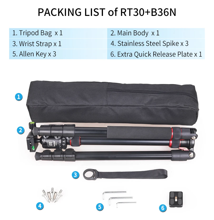 RT30 Tripod  Fast Flip Buckle Height 197cm/77.6in Monopod Aluminium Alloy Profes