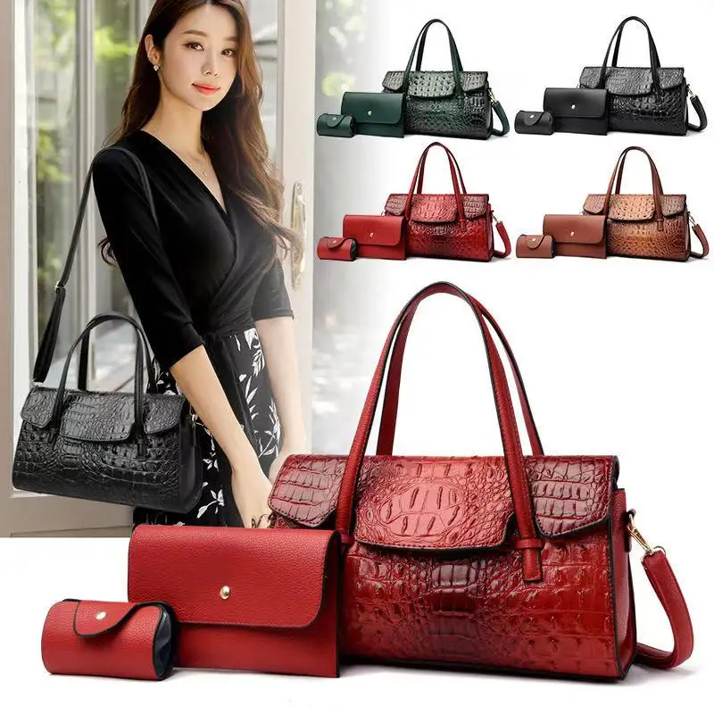 3pcsSetHighQualityLadiesHandbagsFemaleGenuineLeatherShoulderMessengerBagsWomen