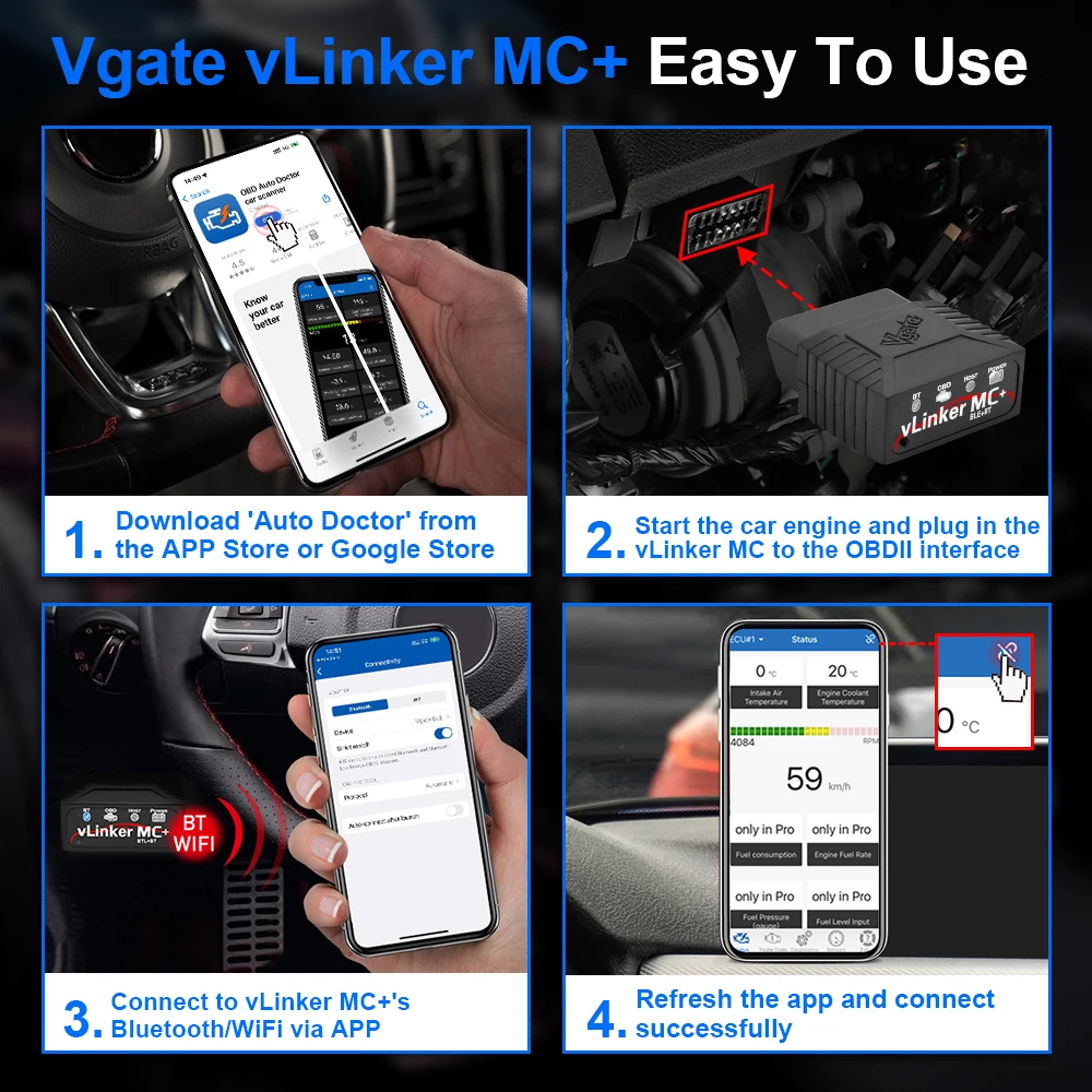 Vgate vLinker MC ELM327 V2.2 Bluetooth 4.0 OBD2 Scanner OBD 2 BimmerCode FORScan Auto Car Diagnostic tools ELM 327 V1 5 5