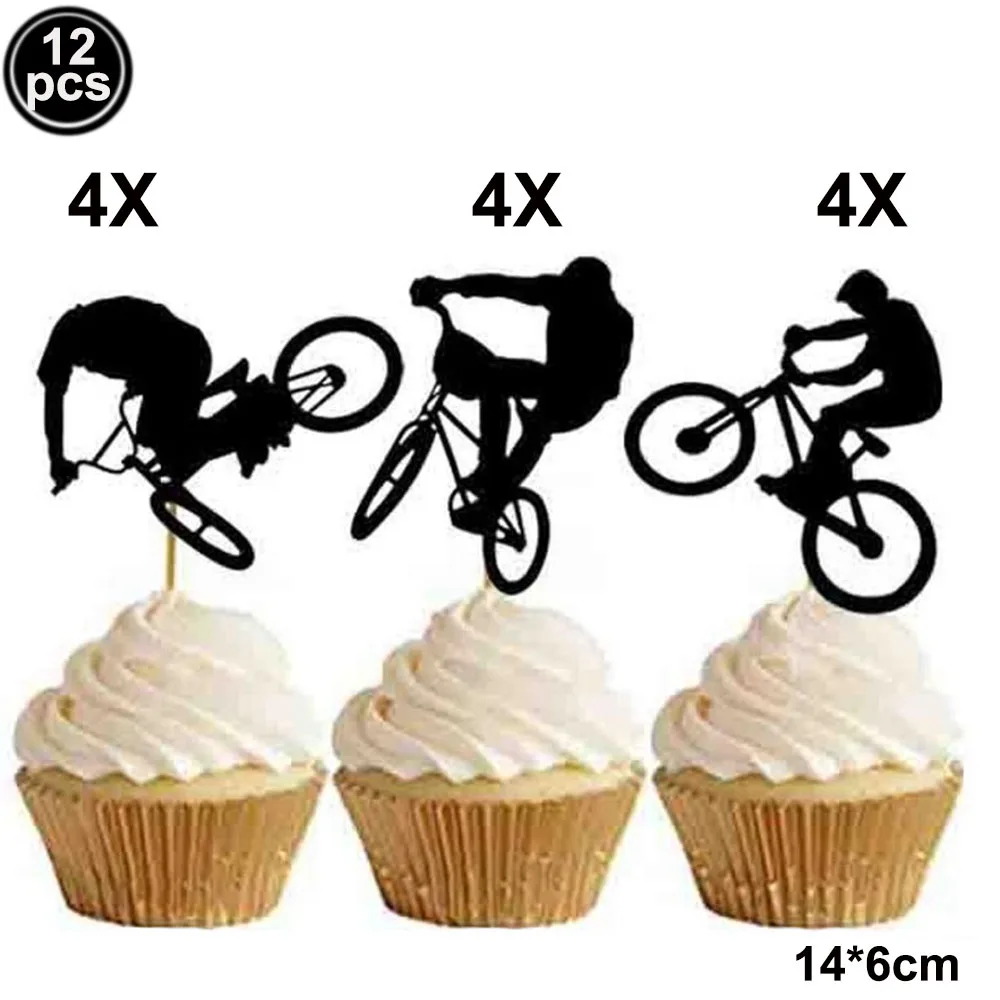Bike Themed Birthday Party Decorations - Orange & Black BMX Bicycle Banner, Garland, Cake Topper & Balloons