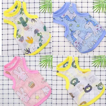 Cotton Pet Clothing Summer Sunscreen Vest Cool Breathable Dog Vest Cute Printed Puppy Dog T-shirt for Small and Medium Dogs Cats