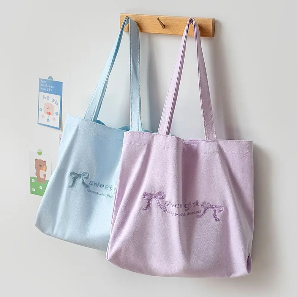 

Large Capacity Women's Bag Sweet Embroidered Literary Tote Bag Women's Shoulder Bags Macaron Color System Handbag Canvas Bags