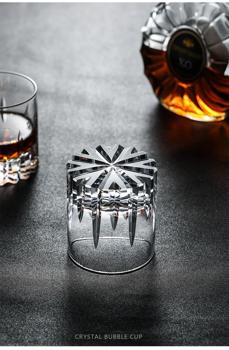 Japanese Handmade Carved Crystal Whisky Glass, Light Luxury Retro Foreign Wine Glass, 230ml