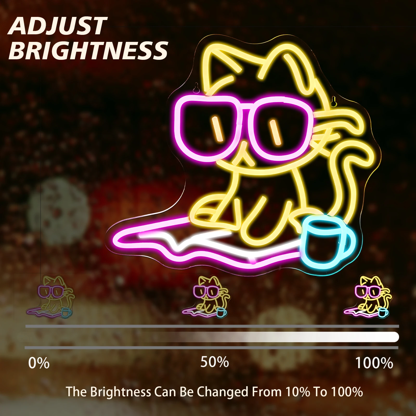 Description Picture 5 of itemReading Cat Neon Sign Dimmable Room Decoartion Led Light Up Sign Wall Decor Signs For Kid's Bedroom Read Area Library Neon Lamp