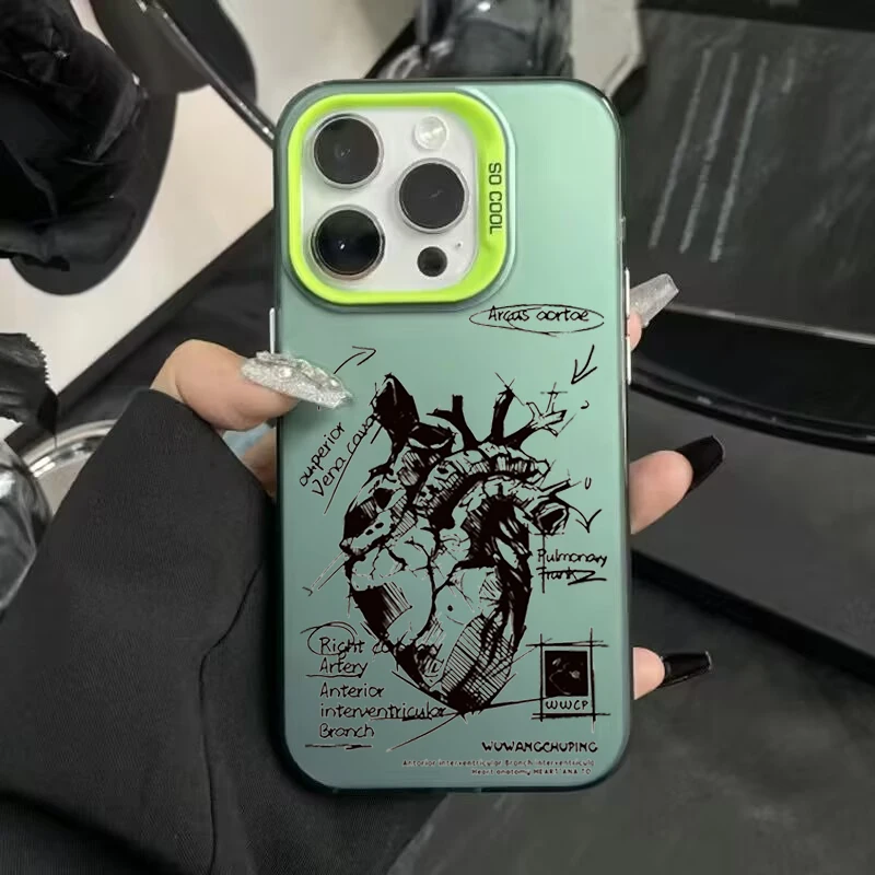 thumbnail image 1 of Funda de teléfono con diseño creativo de corazón cardiovascular para iPhone 15 Pro Max 11 12 13 14 16 Pro XS XR 7 8 Plus, funda anticaídas, 1 of 5
