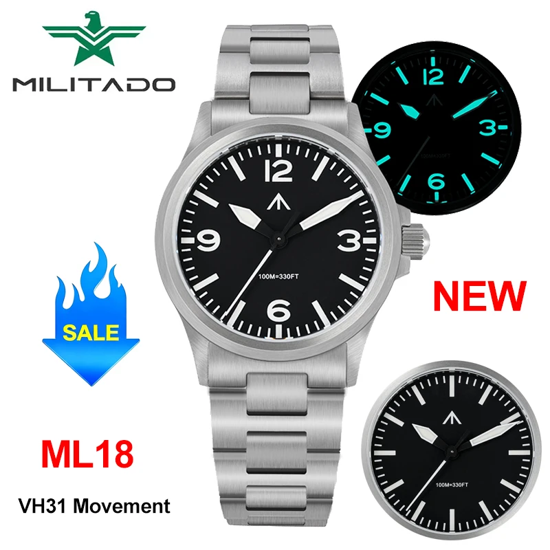 Militado ML18 クォーツ時計 VH31 スイープセコンドムーブメント 36mm