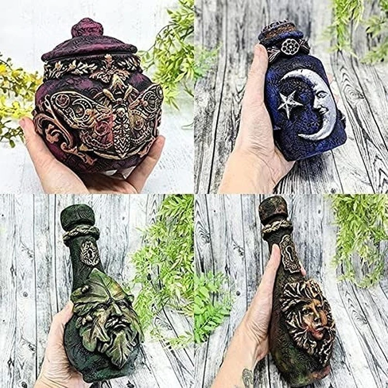 New Witch Bottle Celestial Decorative Moon Potion Jar Gothic Decorative Witchcraft Sculpture Home Decoration