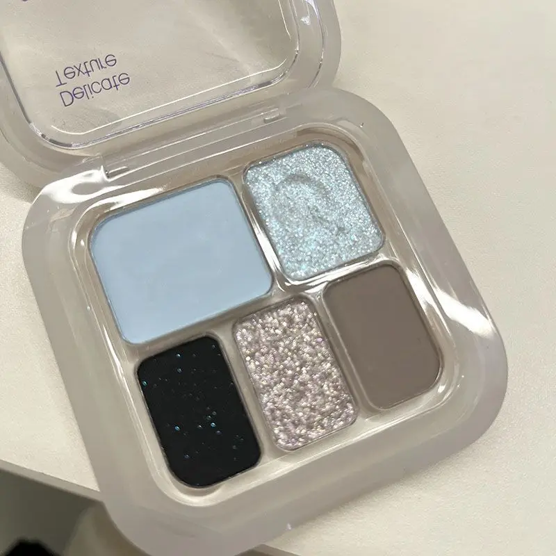 Vibrant 5-Color Glitter & Matte Pink Eyeshadow Palette - Waterproof, Shimmer & Smoky Finish