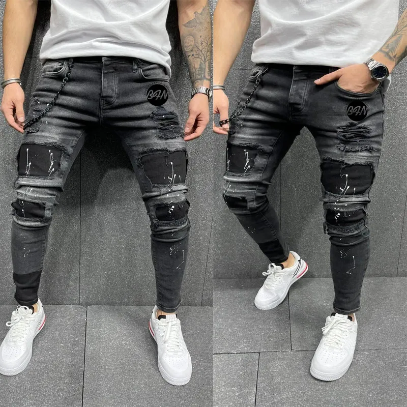 2022 Pop Fashion Stretch jeans waist Hip Hop Print Jogging pencil pants |