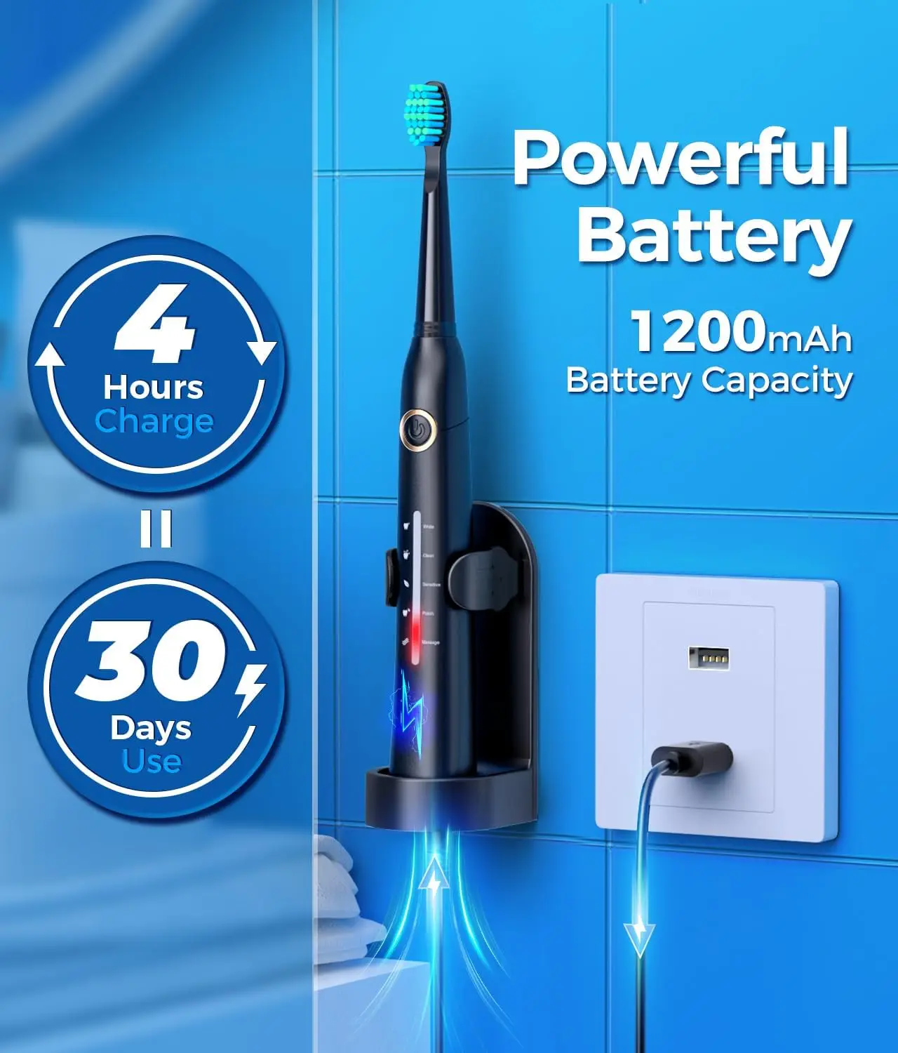 Electric Toothbrush for Adults with 8 Brush Heads, Sonic Electric Toothbrush with 40000 VPM Deep Clean 5 Modes, Rechargeable 4