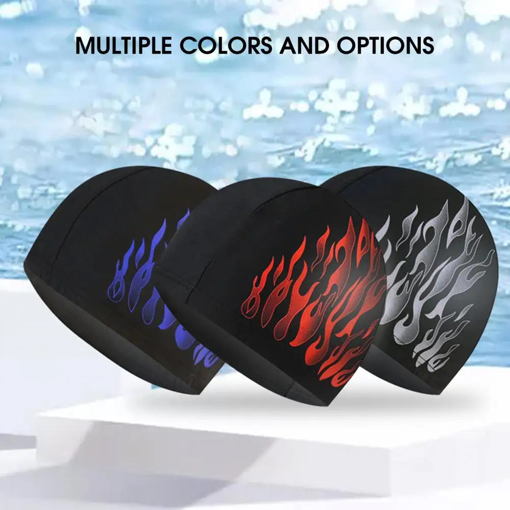 

Sunscreen Tear-resistant Men Swimming Cap Nylon Cloth Flame Style Ear Protection Swimming Hat for Seaside Swimming Accessories