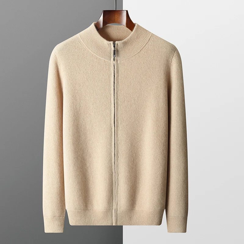Autumn and Winter New 100% Pure Wool Men's Stand Collar Thickened Cardigan  Cashmere Sweater Casual Knitted Large Size Tops 3