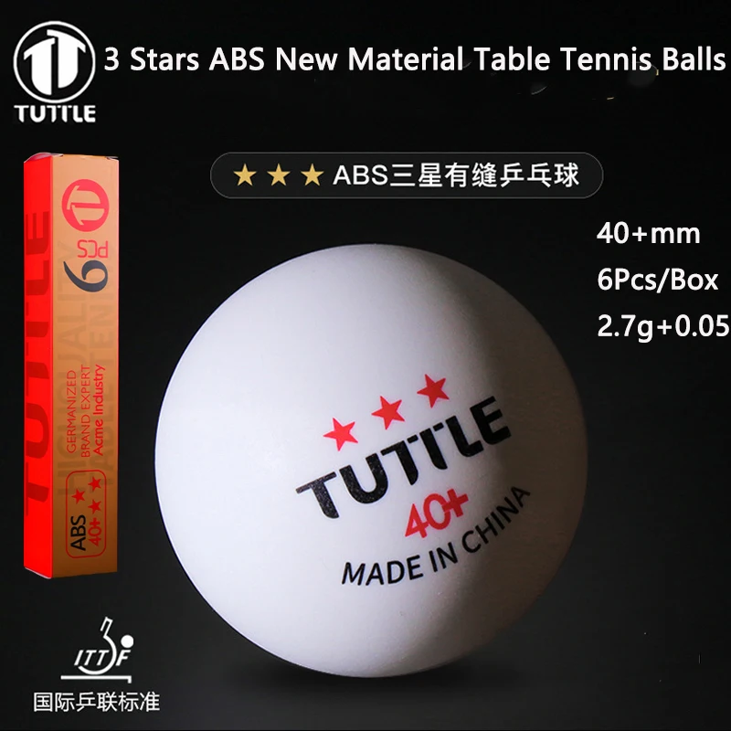 6pcs/ Box TUTTLE 3 Stars Table Tennis Balls Seamed ABS New Material 40+ Ping Pong Balls with High Elasticity ITTF Approved
