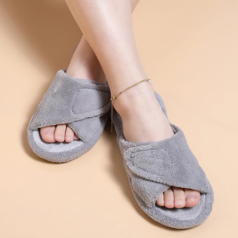 Pallene Cross Band Cotton Slippers Women Indoor Fuzzy Slippers For Ladies Non-slip Cozy Flats Slippers Open Toe House Slippers 5