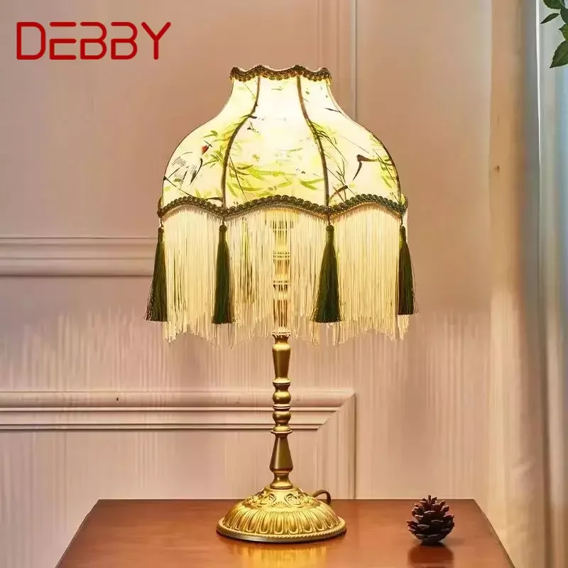 

DEBBY French Table Lamp American Retro Living Room Bedroom Villa European Pastoral Creative Tassels Desk Light