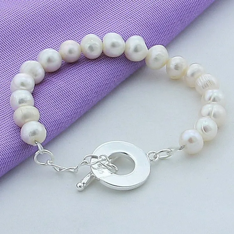 

2023 New Fashion 925 Silver Bracelet Natural Freshwater Pearl Women Bracelet For Wedding Jewelry Gift