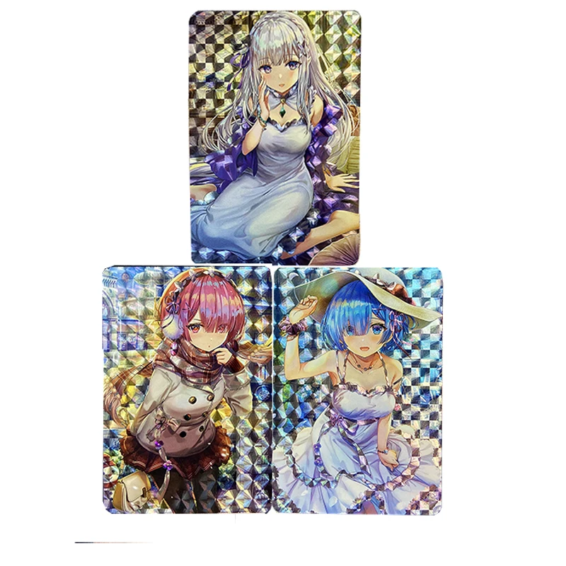 

3pcs/set Goddess Story Rem Ram Emilia Flash card ACG Sexy Kawaii Anime Game Collection Cards Gift Toys
