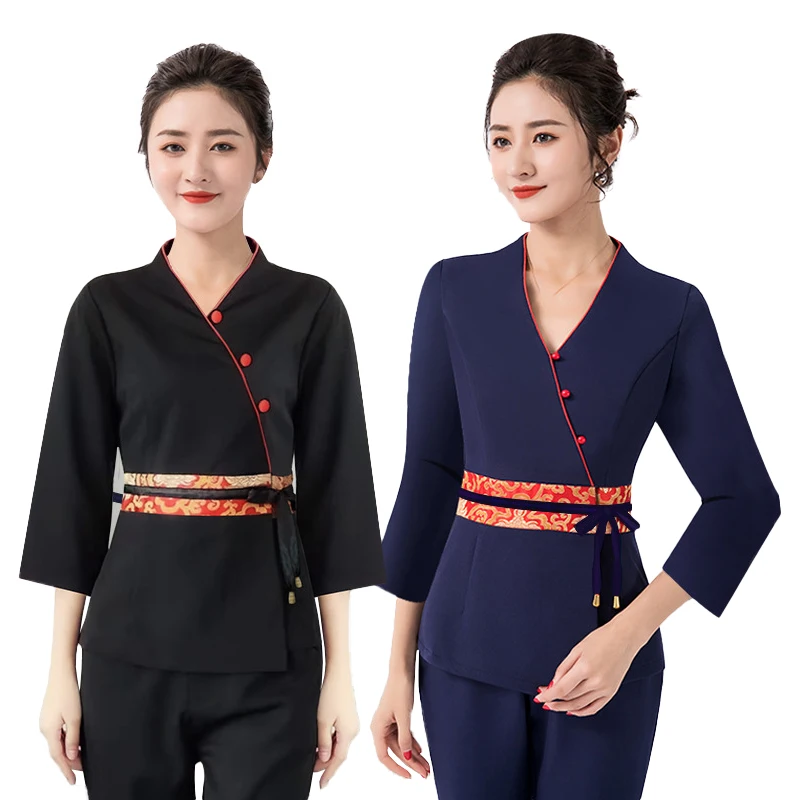 New Beauty Salon Uniform Professional Esthetician Overalls Spa Foot Baths Ear Massage Technician Work Clothes for Woman Suits 8170 4dress set public relations princess workwear uniform new foot massage technician sauna bathrobe nightclub ktv uniform set