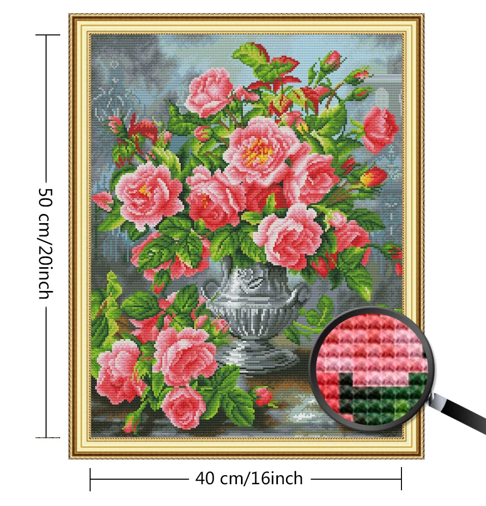 HUACAN Cross Stitch Embroidery Kits Flowers Cotton Thread Painting DIY Needlework 14CT Home Decoration cross stitch kit