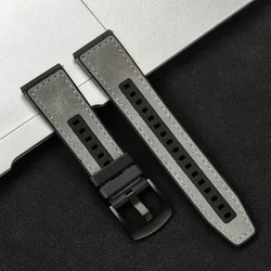 Men's Military Black and Green Breathable Silicone Leather Watchband with Quick Release Strap - 22mm watch band (Grey)