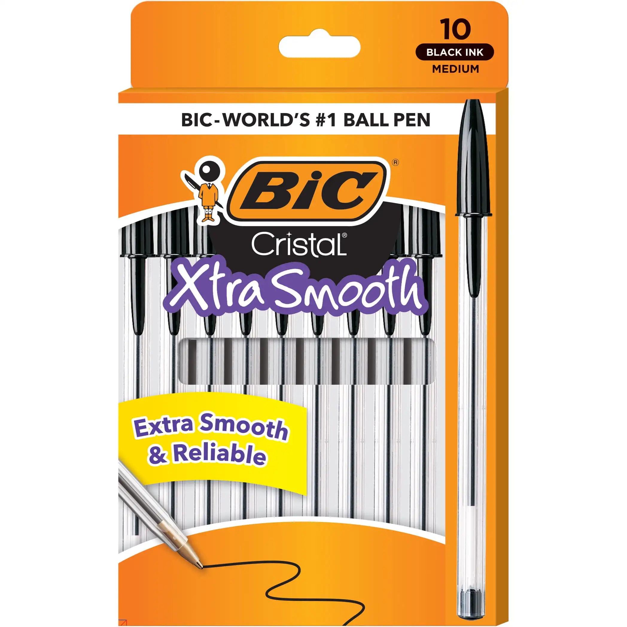 

Шариковые ручки Cristal BIC, черные, 10 шт. в упаковке, 1,0 мм