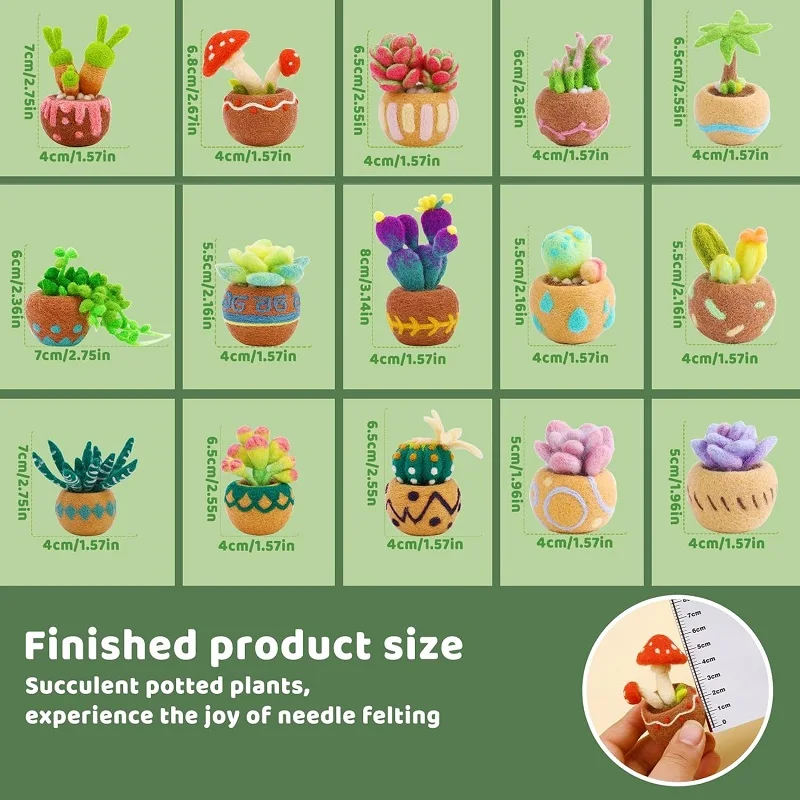 KRABALL Succulent Needle Felting Set With Wool Roving Felting Pad And Instruction For Beginner DIY Handmade Craft Tools Kit