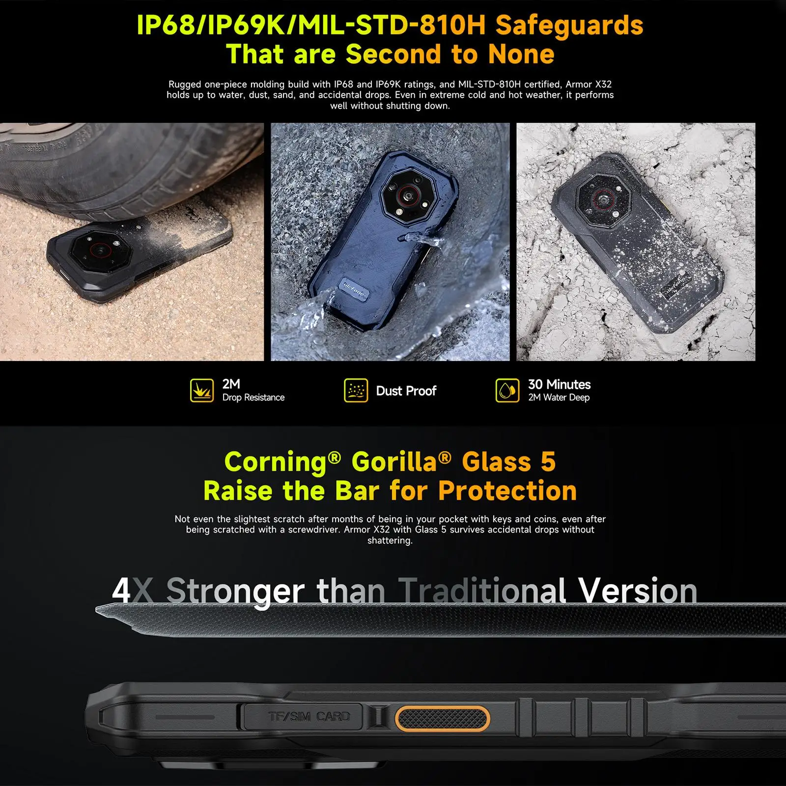 Ulefone Armor X32 Rugged Phone 6GB+128GB Night Vision 5.65 inch Global Version Android 14 MediaTek Helio G91 4G NFC Smartphone