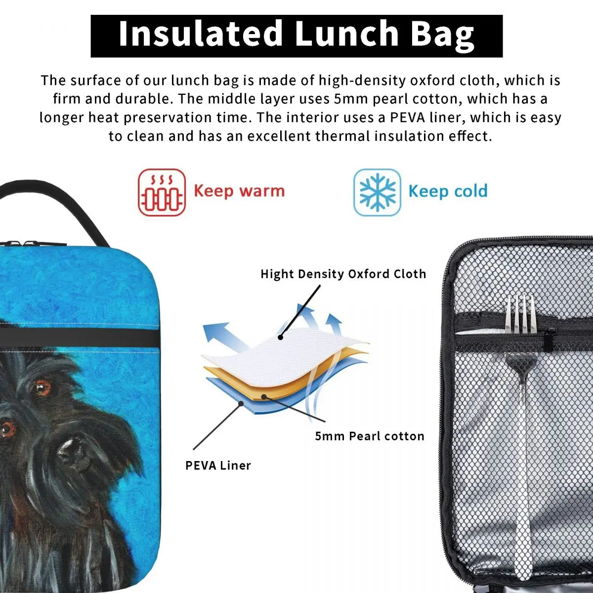 Happy Scottie Dog Thermal Insulated Lunch Bag Women Scottish Terrier Resuable Lunch Tote for Work School Travel Storage Food Box