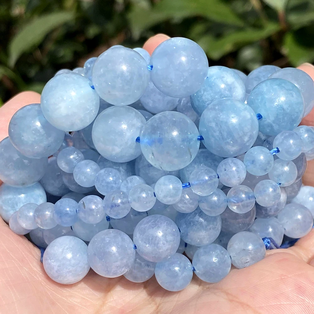 Natural Aquamarine Round Loose Beads - 15 Strands, Choose Size 4mm To 12mm 2 thumbnail image