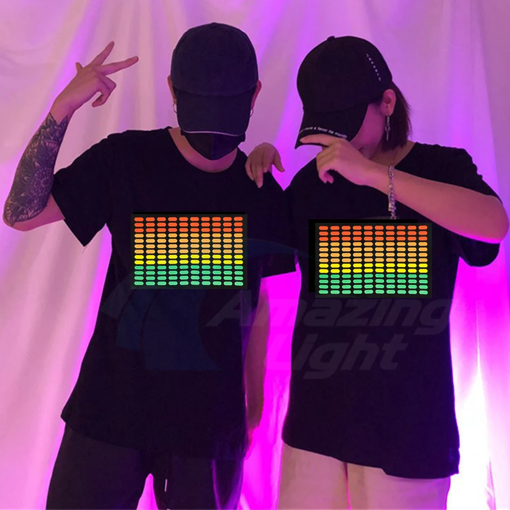 Hot Sale Sound Activated El T-qualizer Shirt Led T shirt El T-shirt  With 2pcs AA Battery Inverter Free Shipping 6