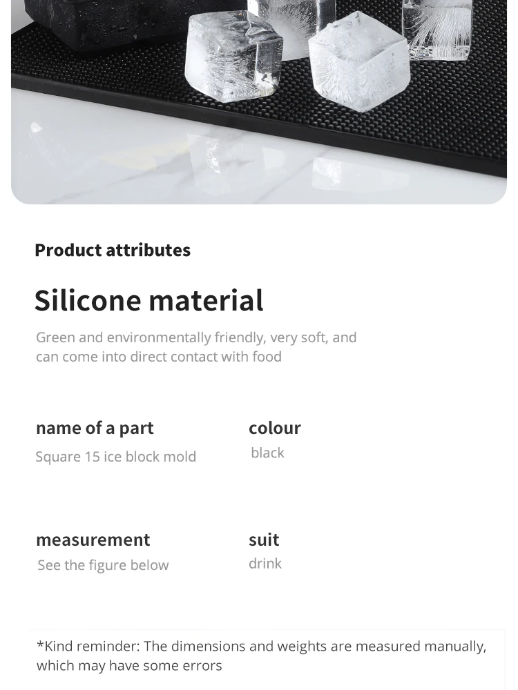 Description Picture 4 of item15 Square Ice Cube Molds With Silicone Easy Release Ice Cream Homemade Summer Beverage Cooling Kitchen And Bar Tools