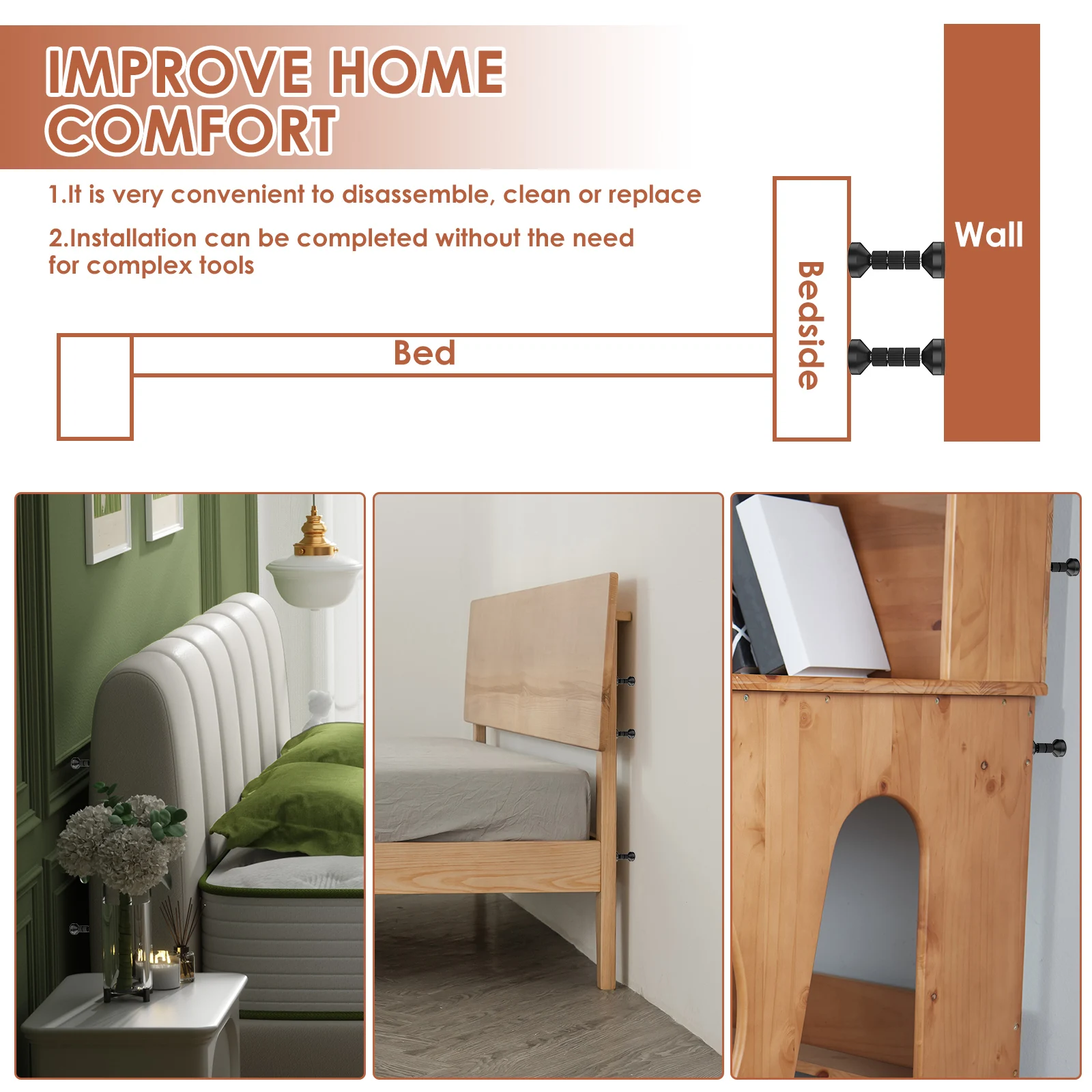 8Pcs Headboard Stopper 4.2-11CM Adjustable Bed Frame Anti-Shake Tool Self-adhesive Telescopic Support Hardware Fasteners Set