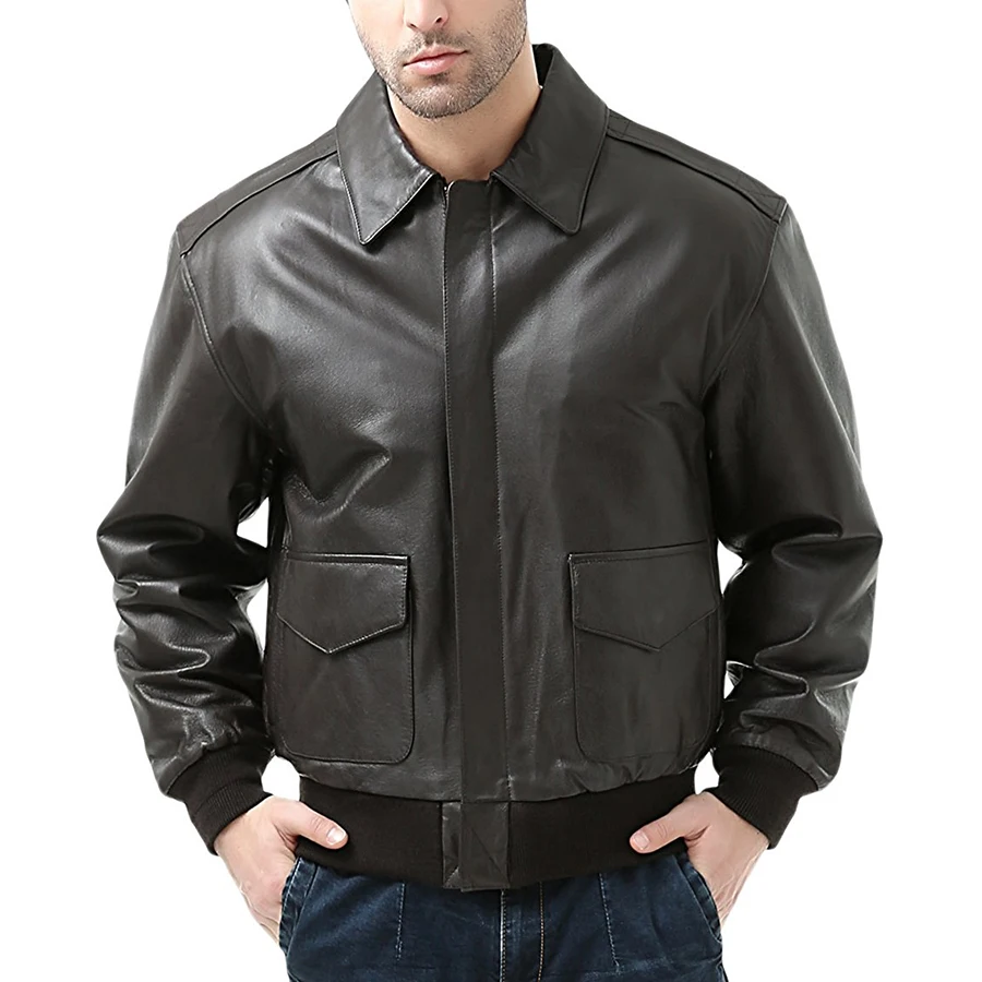 Men's Motorcycle Sheepskin Bomber Leather Jacket Air Force Flight Jacket