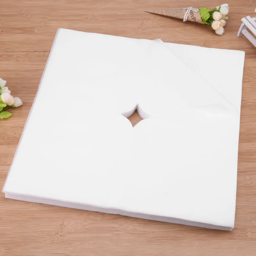 100pcs Non-woven Fabric Disposable Massage Table Face Hole Cover Spa Pillow Cover Square Flat Towels Folding for Salon Beauty