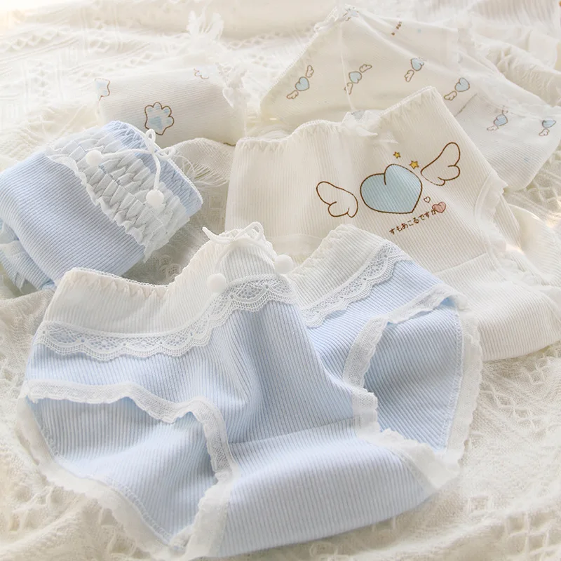 

Lovely angel Print Women's Panties Lace Soft Cotton Lolita Girl Underwear Janpense Style Panties Student Girl Briefs M L XL
