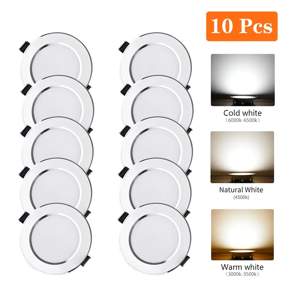 10Pcs  LED Downlight 220V Spot Three colors dimming 5W  9W 15W Recessed in LED Ceiling Downlight Light Cold Warm white Lamp