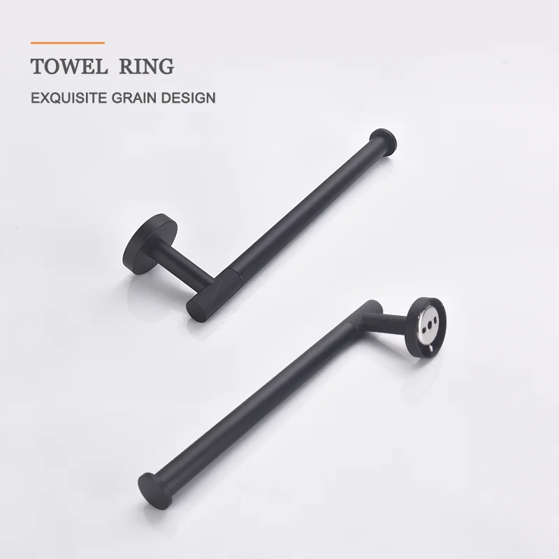 Matt Black Wall Mounted Towel Bar Toilet Paper Holder Robe Towel Hooks Brass Knurling Bathroom Accessories Kit