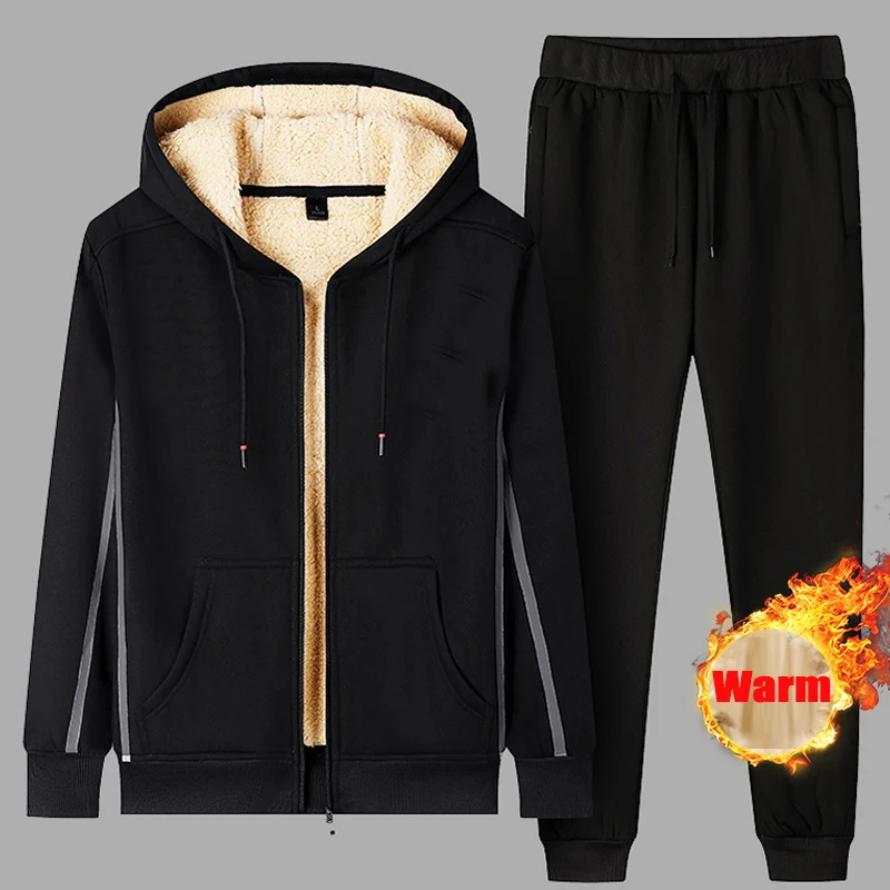 

Men Sportswear Sets Warm Thick Autumn Winter Plus Size Fleece Tracksuit Mens Running Sweatsuit Set 4XL Jogger Male Hoodies Coat