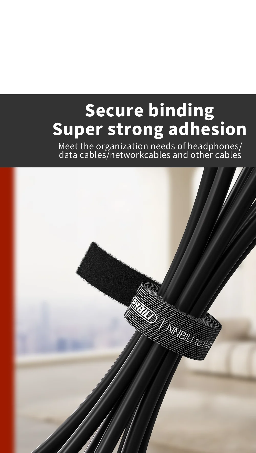 Reusable Double-Sided Velcro Cable Management Straps with Self-Adhesive Fastener