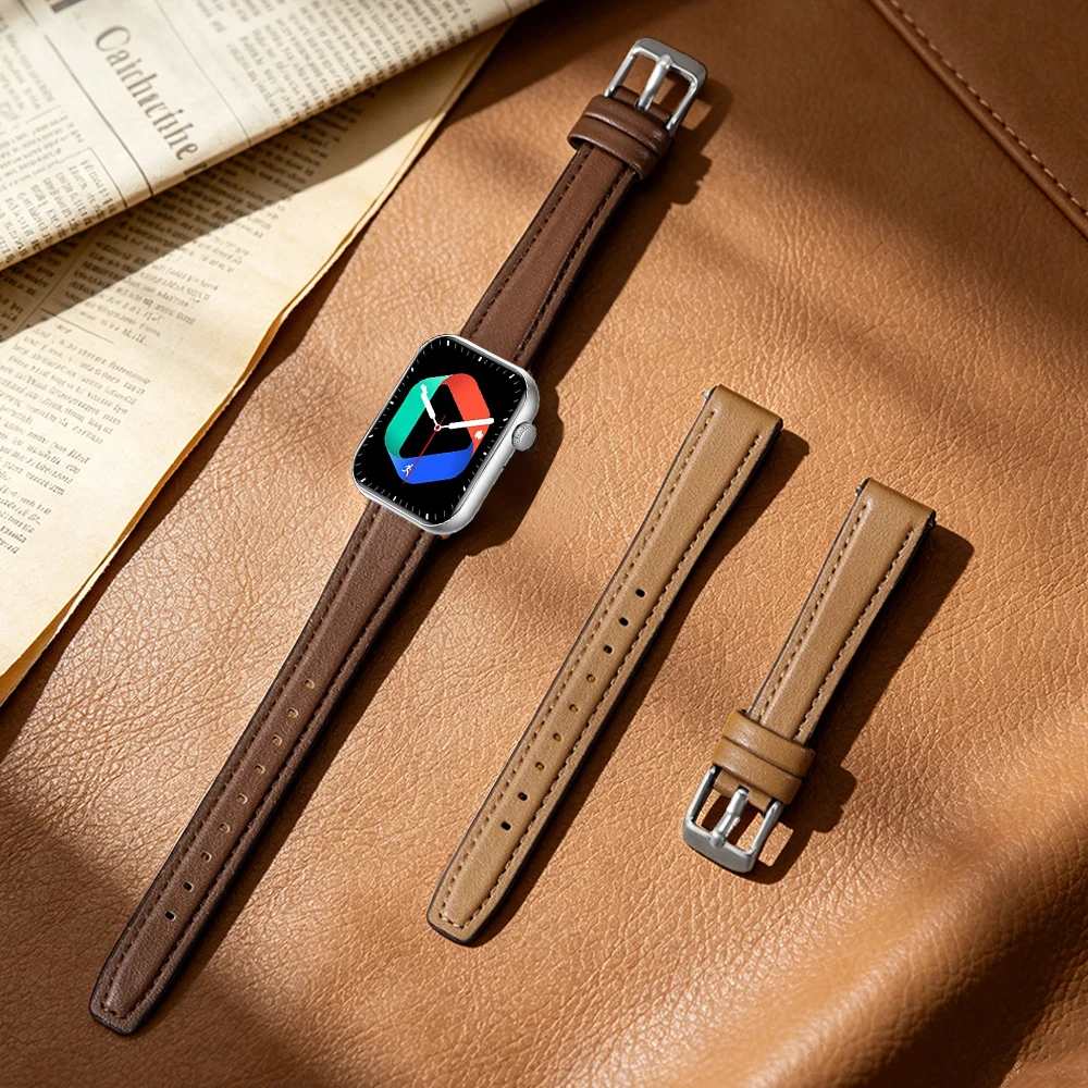 Sleek Leather & Silicone Quick Release Watch Strap - Ultra Thin Universal Wrist Band