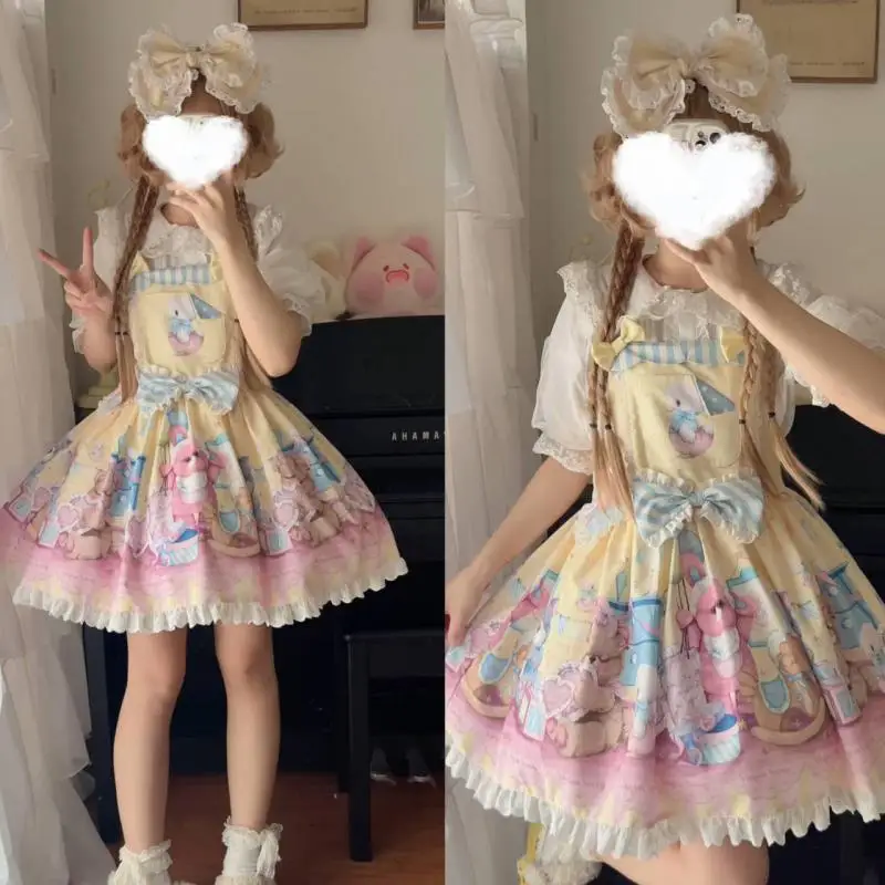 

Новинка 2023, японское модное стильное платье Jsk на бретелях в стиле Харадзюку с фигурками принцессы, летнее милое летнее платье в стиле "Лолита"