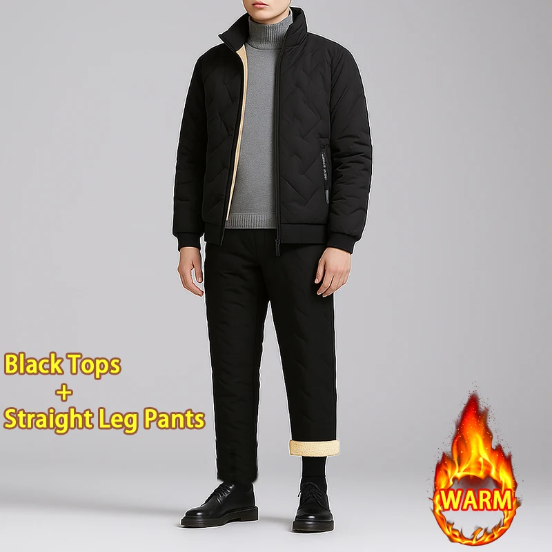 Men's 2 Piece Waterproof Jackets Casual Zipper Heavyweight Tracksuit Athletic Warm Outerwear Windproof Thick Coat Set Streetwear