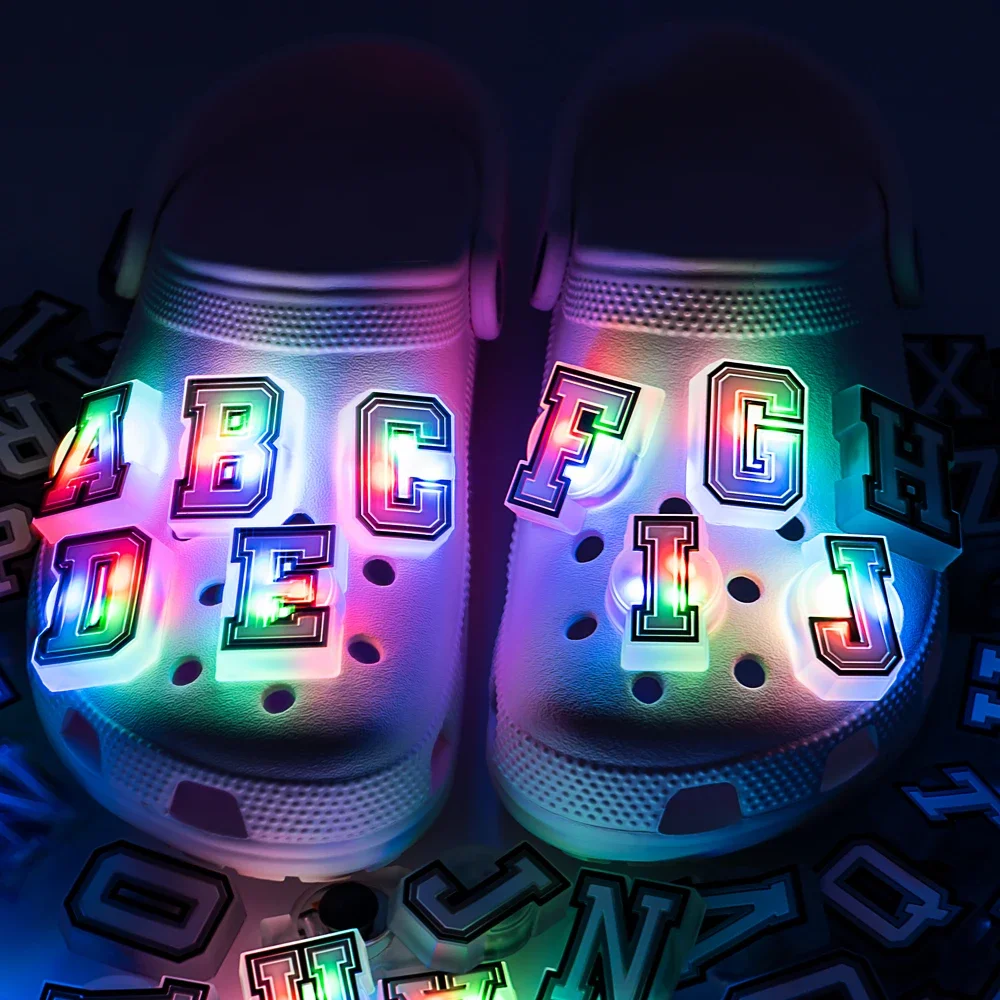 1/26pcs Letter LED Pins for Kids Lighted Shoe Charms Glowing Accessories Shoe Decorations Gifts Sandals Clog Buckles Ornament 1