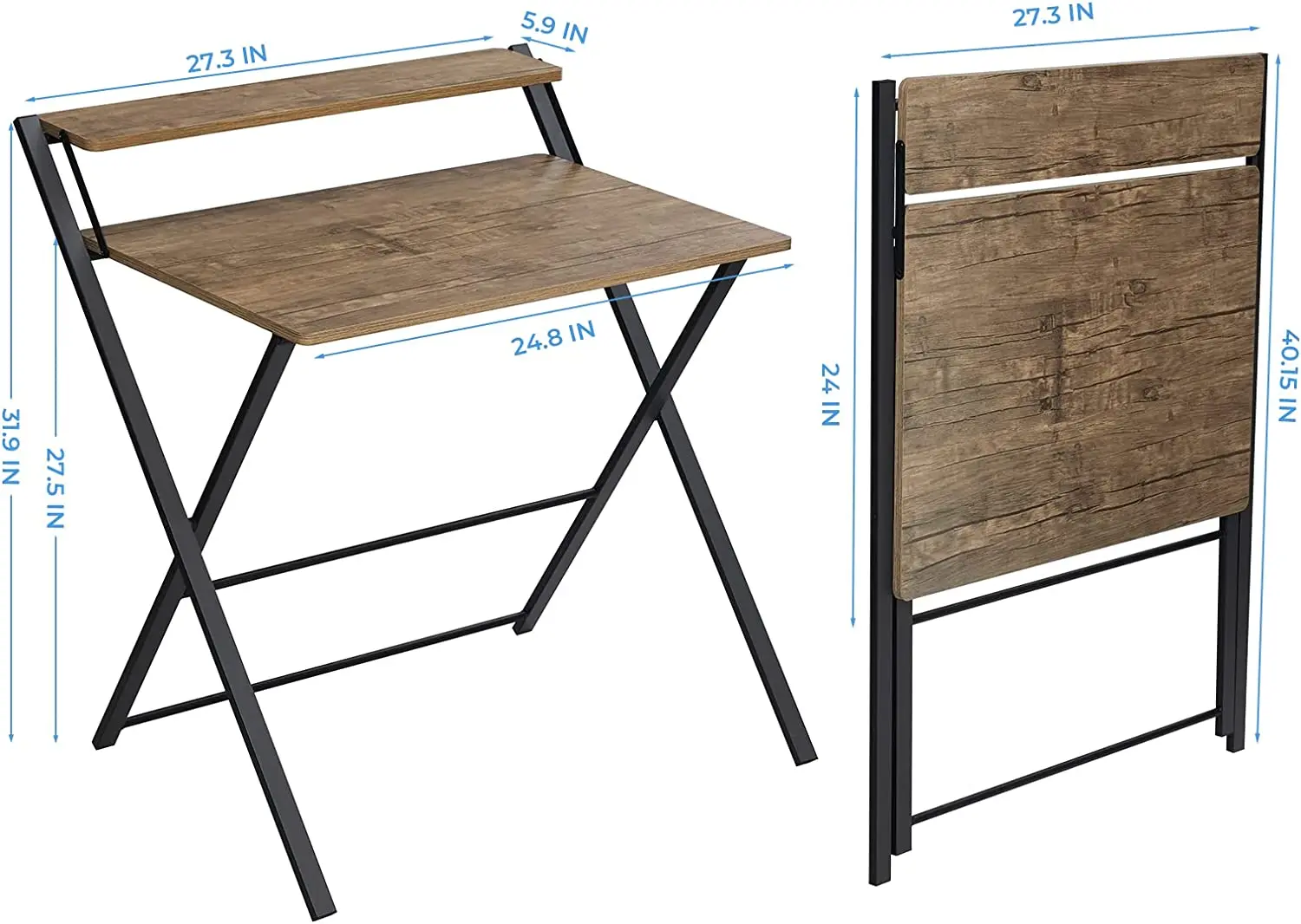 Folding Table No Assembly Required 2-tier Small Computer Desk Folding Table For Small Spaces New