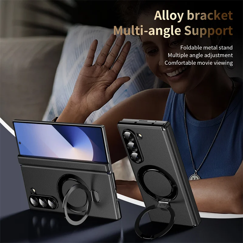 Premium Metal Magnetic Hinge Holder with Tempered Glass Phone Case - Special Edition Cover