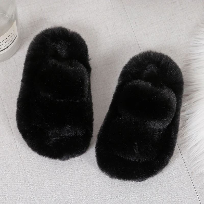 Classic Kids Fur Slippers Winter Warm Children Open-toe Fluffy Slippers Fashion Slip-on Girl Causal House Cotton Shoes Versatile
